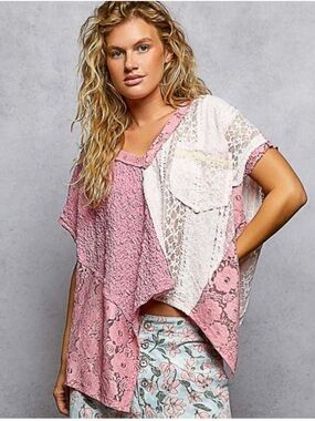 POL Patchwork Floral Lace Top